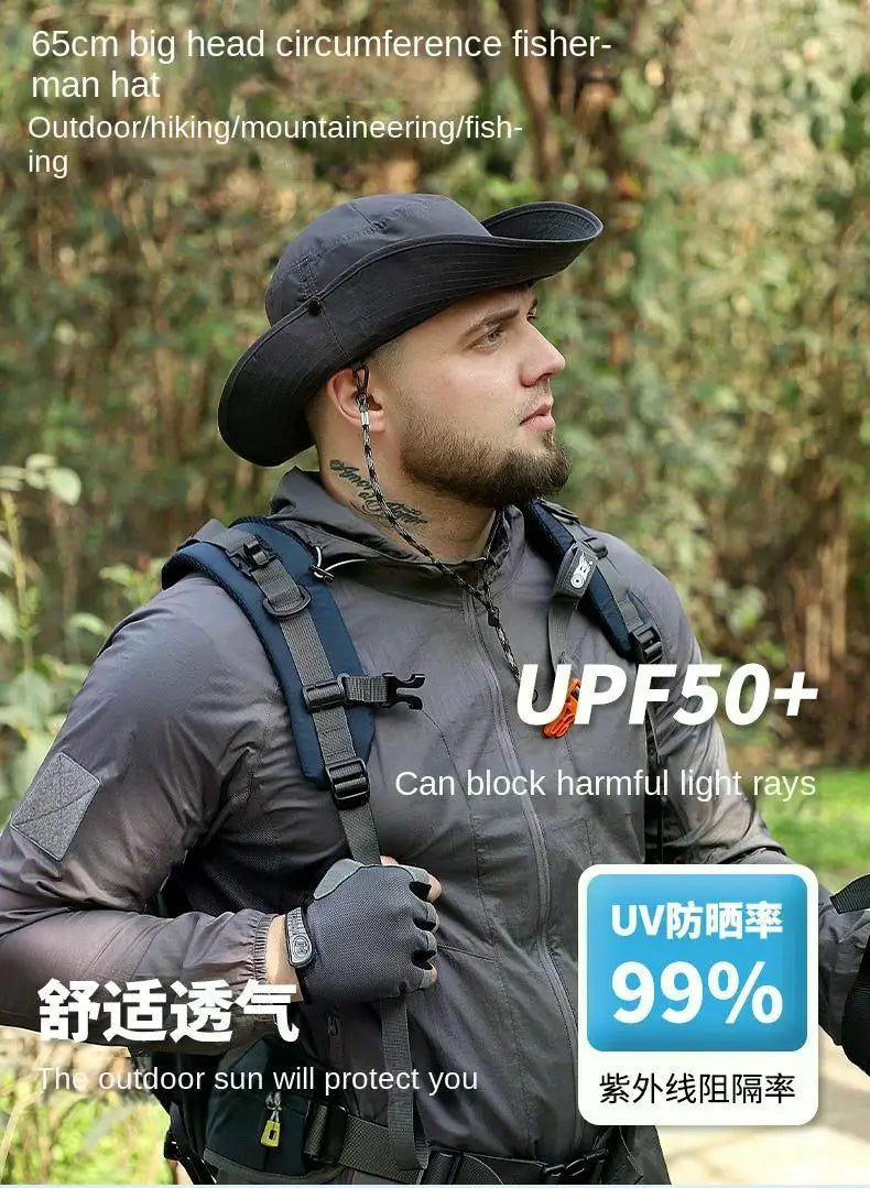 60-65cm XXL Big Head Hat Men Summer Outdoor Jungle Fisherman Cap Lightweight Sunscreen Quick-drying Sun Bucket Hats