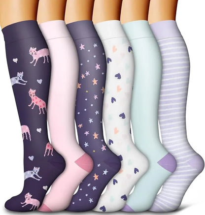 6 Pairs Animal & Fruit Compression Socks – Fun & Supportive Socks for Nurses, Runners & Everyday Wear**