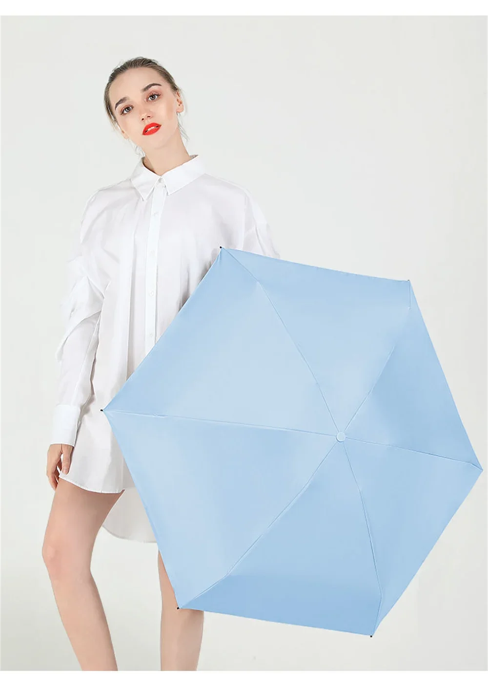 Folding Travel Umbrella 6 Ribs Lightweight Compact Pocket Umbrella Windproof Rainproof with Capsule Storage for Daily Life