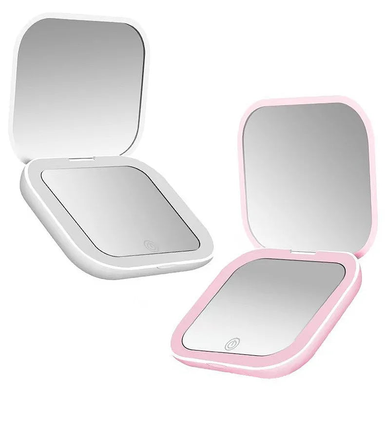 Mini LED Folding Makeup Mirror – Portable Magnifying Compact Mirror for Travel & Beauty