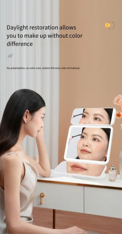 Trifold LED Makeup Mirror – Smart Light-Up Vanity Mirror for Beauty & Dressing