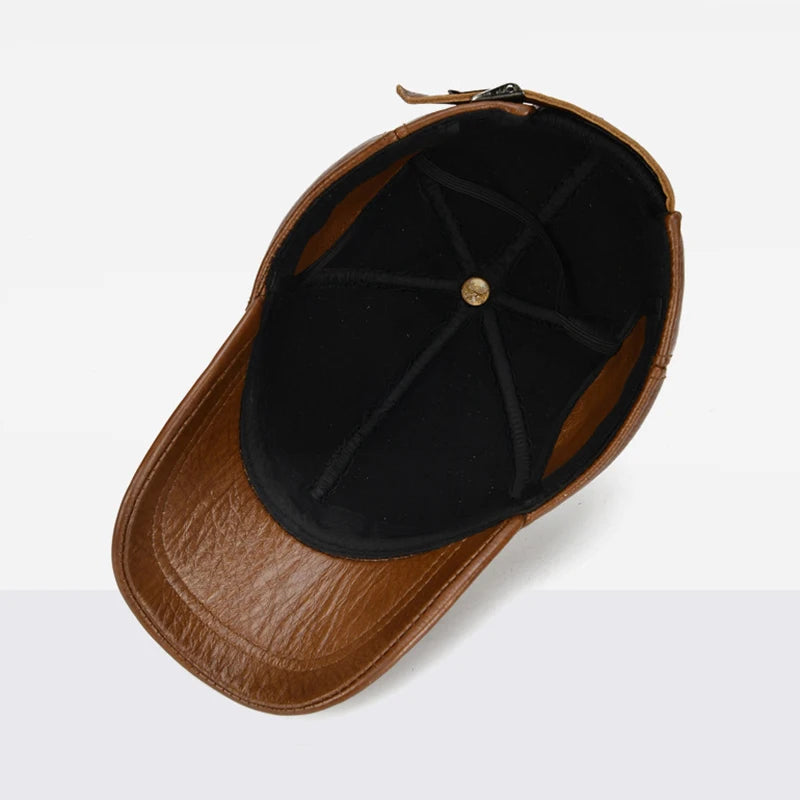 2025 Adjustable Men's Genuine Cowhide Leather Baseball Cap for Fall Winter Outdoor Sports Hat Men Real Cowhide Leather Caps