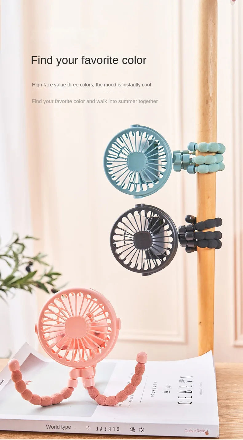Portable Clip-On Stroller Fan – USB Rechargeable 3-Speed Fan for Baby, Cart & Outdoor Use