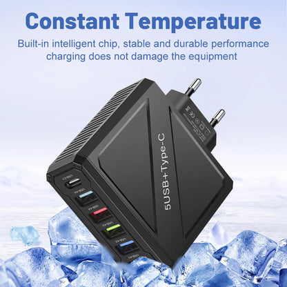 65W 5-Port USB Fast Charger – PD & QC 3.0 Adapter for Xiaomi, iPhone, Samsung & Vivo