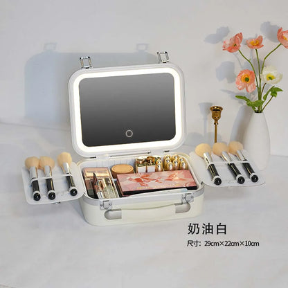 Large-Capacity LED Makeup Case with Mirror – Portable Professional Cosmetic Storage Box