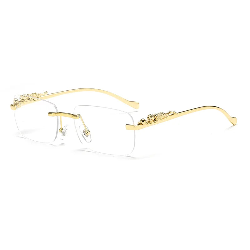 Classic Rimless Sunglasses – Stylish Frameless Shades with Leopard Decoration for Men & Women ✨🚘