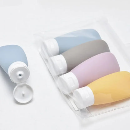 4Pcs/Set Travel Botttle Set 60ml Refillable Bottle Soft Silicone Lotion Shampoo Container Squeeze Tube Empty Bottle Wholesale