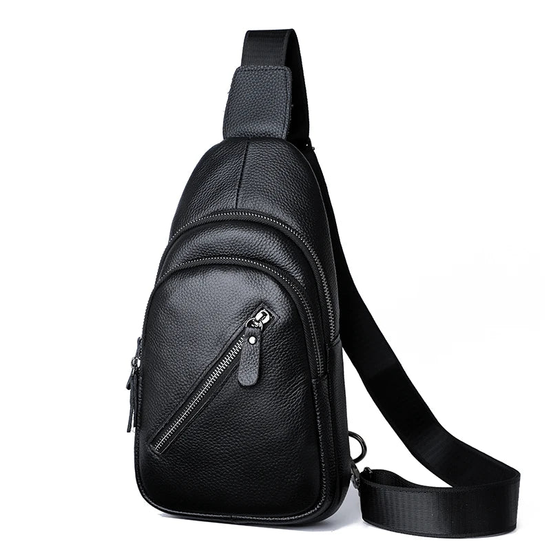Men's 100% Genuine Leather Chest Bag – Stylish Casual Crossbody & Shoulder Messenger Bag