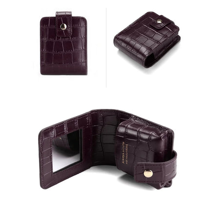 Mini Lipstick Cosmetic Bag with Mirror – Crocodile Pattern PU Travel Makeup Pouch & Organizer