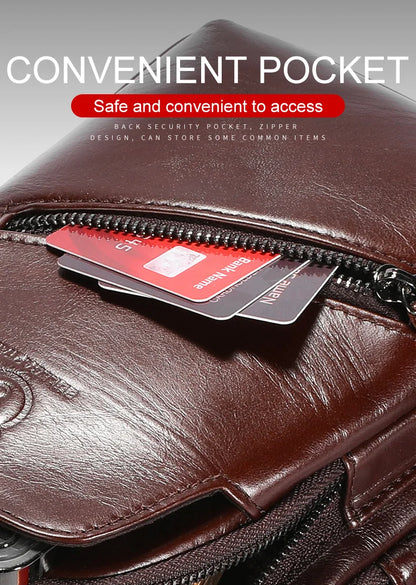 BULLCAPTAIN 2025 Men's Leather Chest Bag – Large Capacity Casual Messenger Bag, Classic Leather XB 127