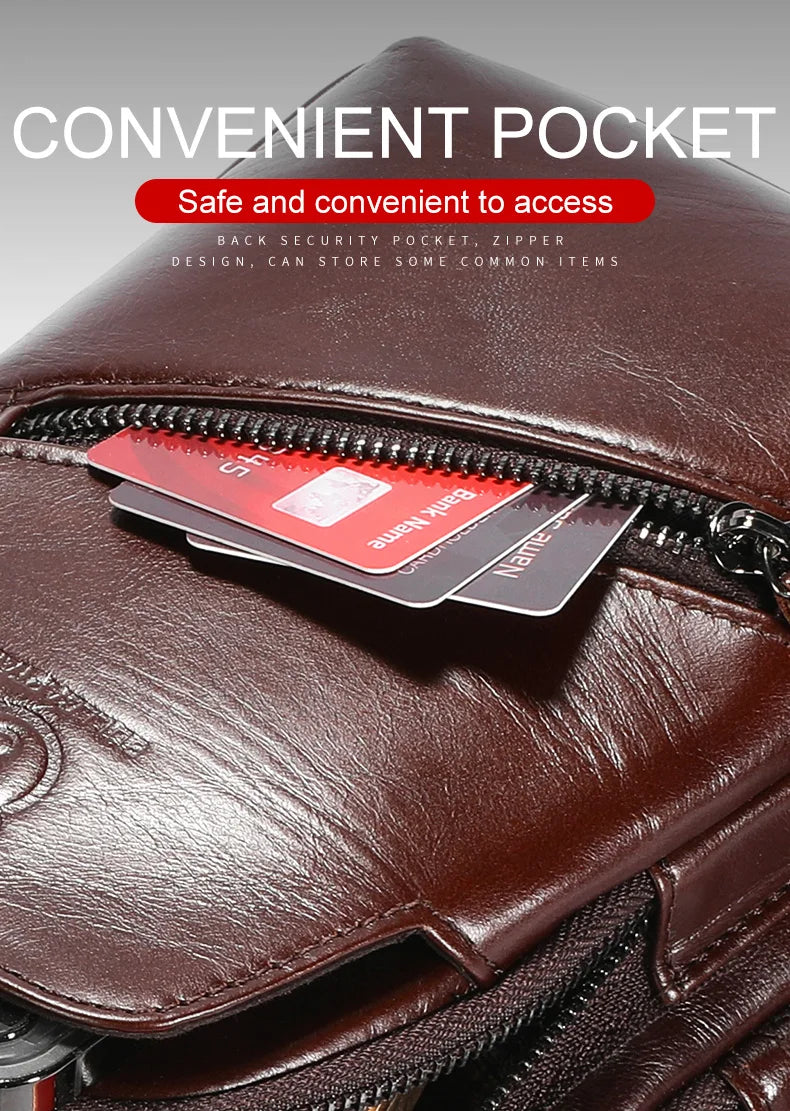 BULLCAPTAIN 2025 Men's Leather Chest Bag – Large Capacity Casual Messenger Bag, Classic Leather XB 127