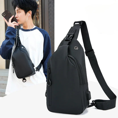 Stylish Men's Crossbody Bag – Waterproof, USB Charging, Outdoor Casual Chest Bag