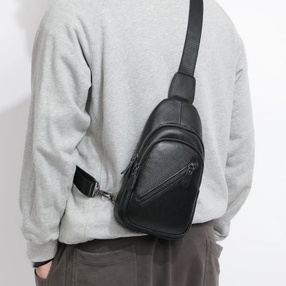 Men's 100% Genuine Leather Chest Bag – Stylish Casual Crossbody & Shoulder Messenger Bag