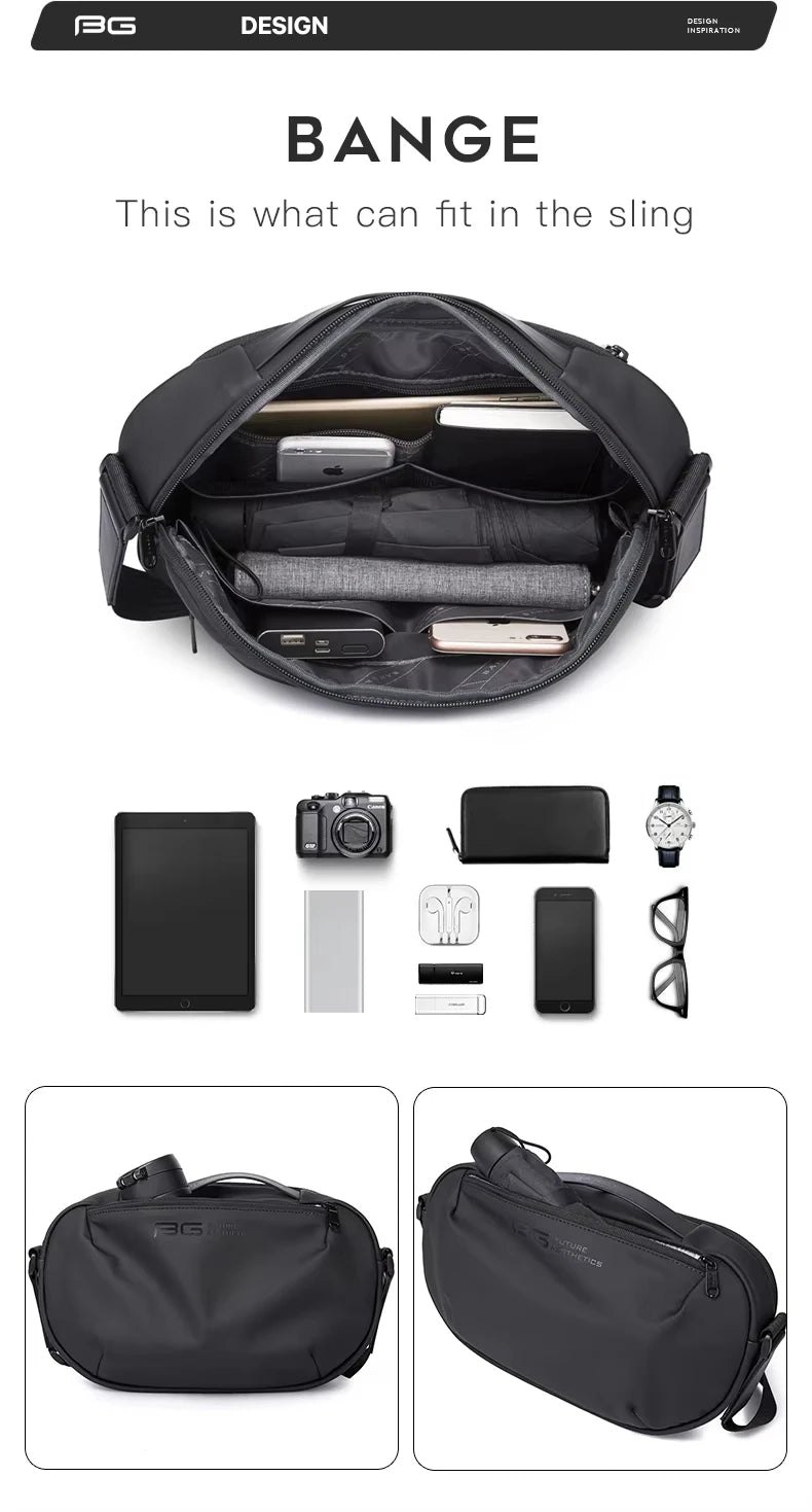 BANGE Men's Waterproof Crossbody Bag – Large Capacity Anti-Theft Sling Shoulder Bag for Travel & Daily Use