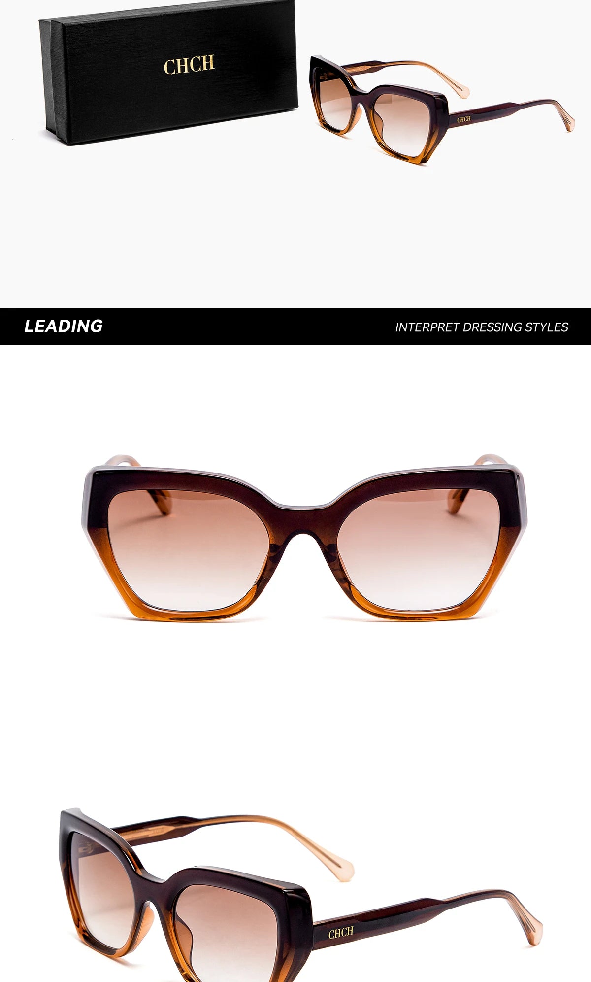 CHCH Sunglasses New Large Frame Gradient Women's Toad Glasses Men's Outdoor Fashion Glasses Beach Glasses