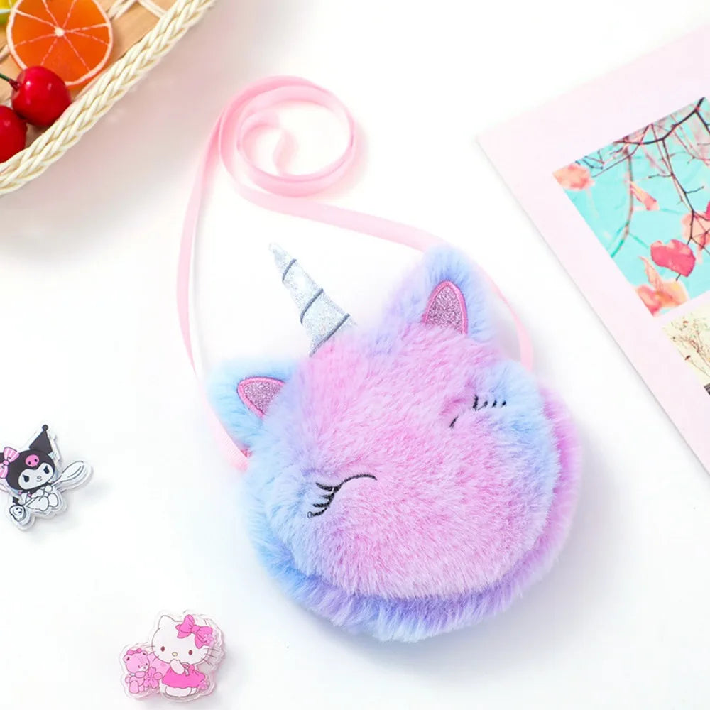 Kawaii Plush Unicorn Mini Crossbody Bag – Cute Baby Backpack & Coin Purse for Girls