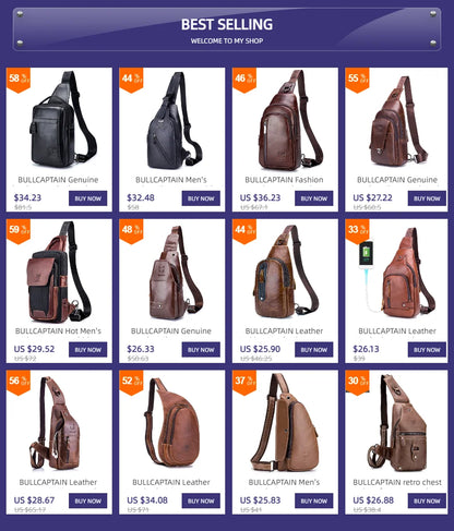 BULLCAPTAIN Men's Genuine Leather Chest Bag – Retro Anti-Theft Crossbody Bag for 7.9" Devices