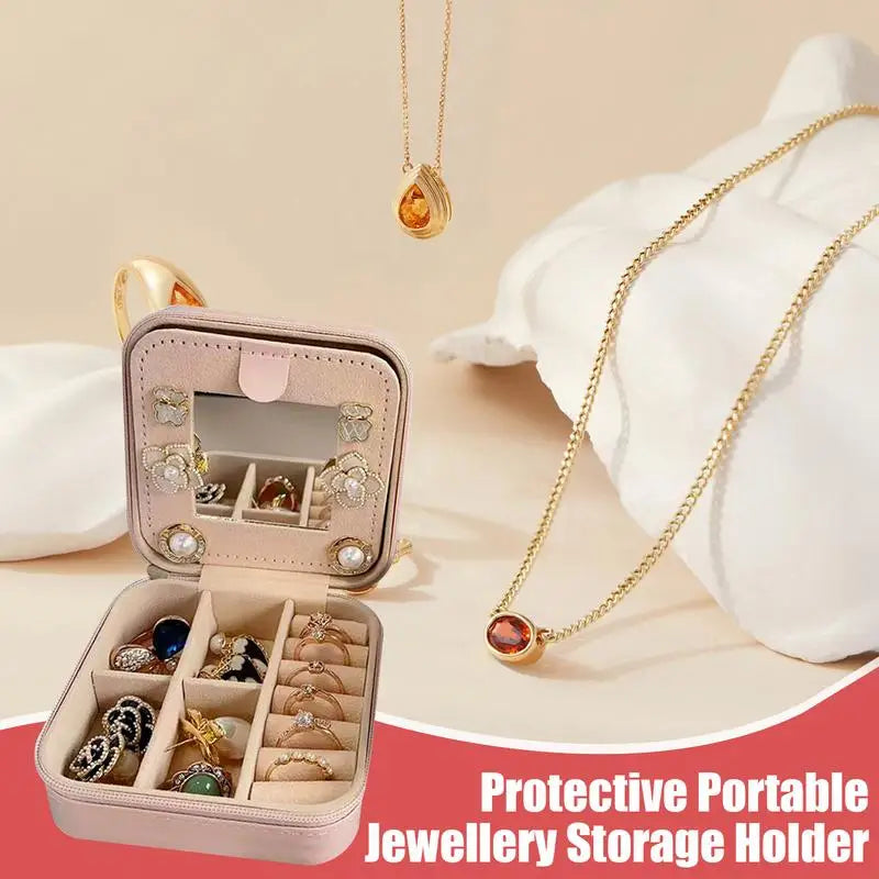 Stylish Travel Jewelry Case – Portable Organizer for Rings, Earrings & Necklaces