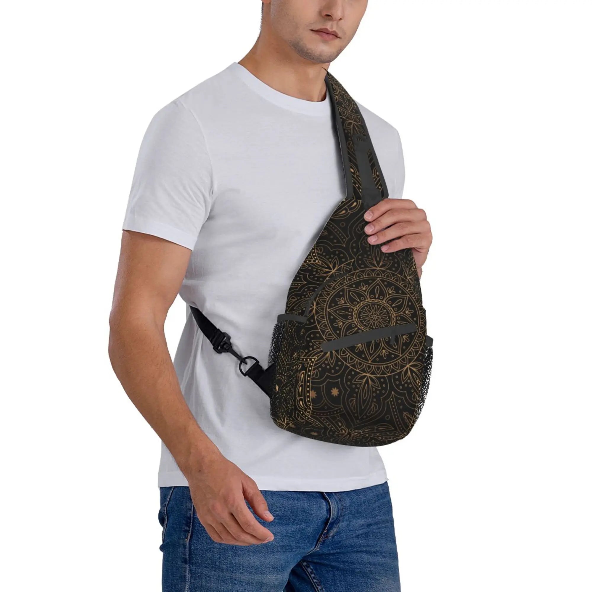 Oriental Mandala Royal Retro Floral Sling Bag – Unisex Crossbody Shoulder Chest Backpack for Travel and Hiking