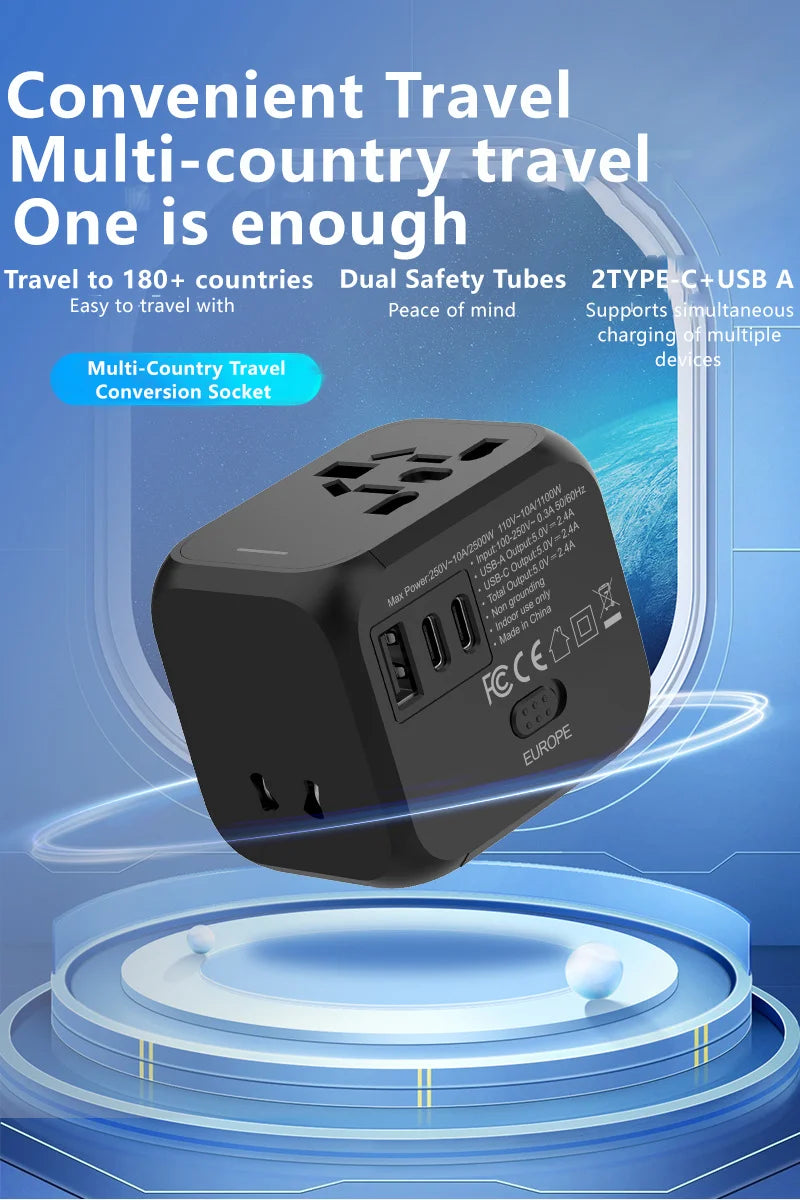 Universal Multi-Function Travel Adapter – All-in-One Plug Converter with 2.4A Fast Charging!