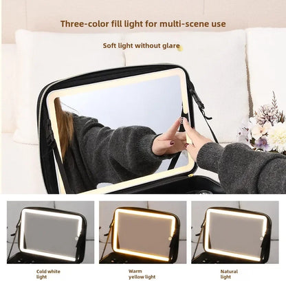 2025 Premium LED Cosmetic Bag – Large-Capacity Portable Makeup Storage Box with Mirror