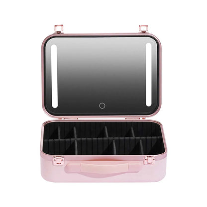 Large-Capacity LED Makeup Case with Mirror – Portable Professional Cosmetic Storage Box
