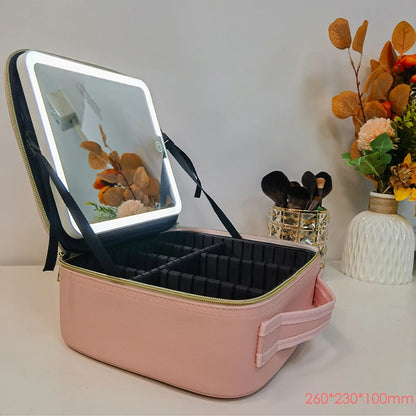 Korean Style Large-Capacity Cosmetic Bag – Portable Travel Makeup & Skincare Organizer with Mirror