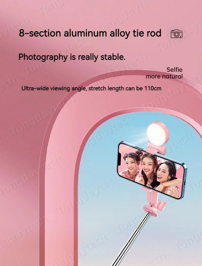 Bluetooth Wireless Selfie Stick – Foldable Phone Stand with Ring Light for Makeup, Video, & Live Streaming