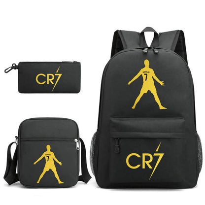 CR7 Football Backpack Set – 3-Piece Stylish & Spacious Schoolbag for Boys & Girls, Perfect for High School & Sports!