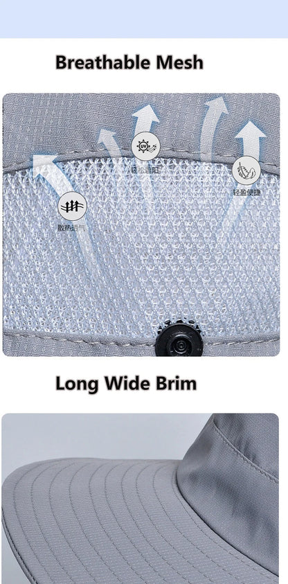 Summer UPF50+ Sun Hats For Women Men Breathable Mesh Boonie Hat Foldable UV Protection Hiking Fishing Hat Male Bucket Hats