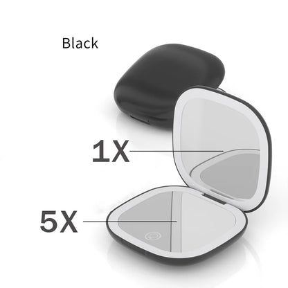 LED 5X/10X Magnifying Compact Mirror – Portable Foldable Rechargeable Travel Makeup Mirror