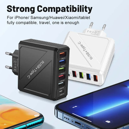 65W 5-Port USB Fast Charger – PD & QC 3.0 Adapter for Xiaomi, iPhone, Samsung & Vivo