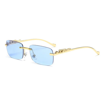 Classic Rimless Sunglasses – Stylish Frameless Shades with Leopard Decoration for Men & Women ✨🚘