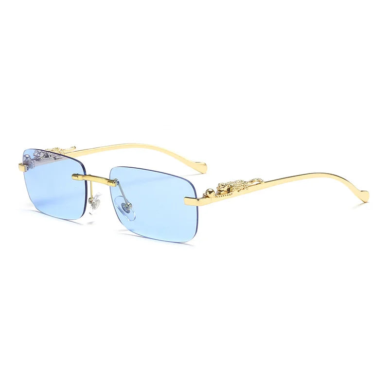 Classic Rimless Sunglasses – Stylish Frameless Shades with Leopard Decoration for Men & Women ✨🚘