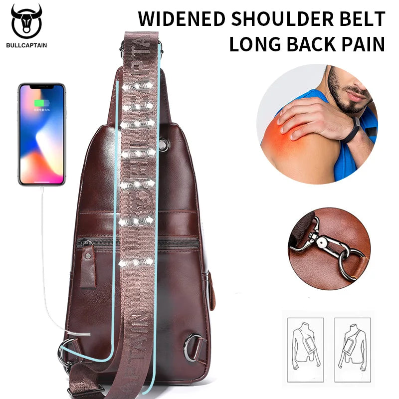 BULLCAPTAIN 2025 Men's Leather Chest Bag – Large Capacity Casual Messenger Bag, Classic Leather XB 127