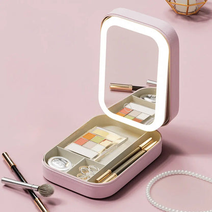 Smart LED Makeup Case with Mirror – Portable Fashion Travel Cosmetic Storage Bag