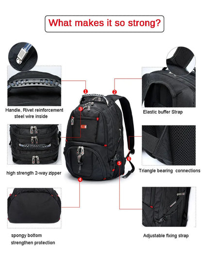 Swiss Multifunctional 17-Inch Laptop Backpack – Durable Travel & College Bag with USB Charging & Water Resistance