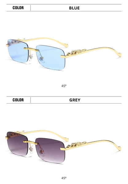 Classic Rimless Sunglasses – Stylish Frameless Shades with Leopard Decoration for Men & Women ✨🚘