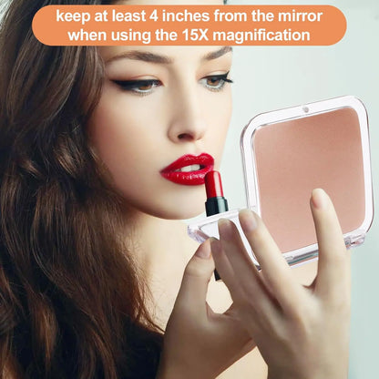 Compact 15X Magnifying Makeup Mirror – Portable Foldable Pocket Mirror for Travel & Purses