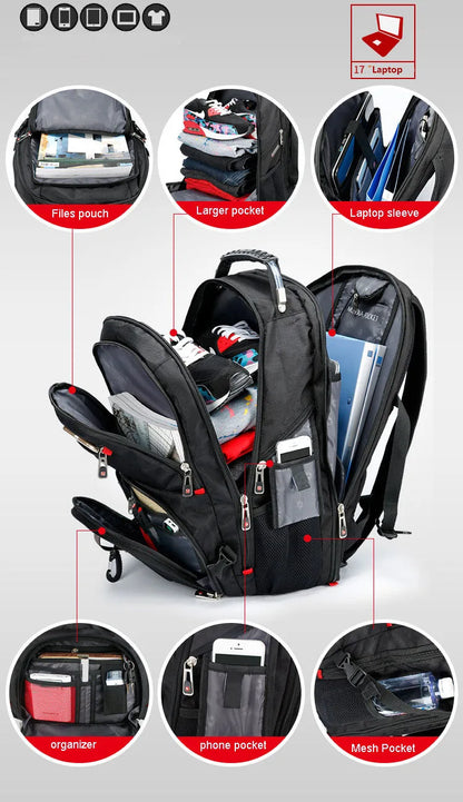 Swiss Multifunctional 17-Inch Laptop Backpack – Durable Travel & College Bag with USB Charging & Water Resistance