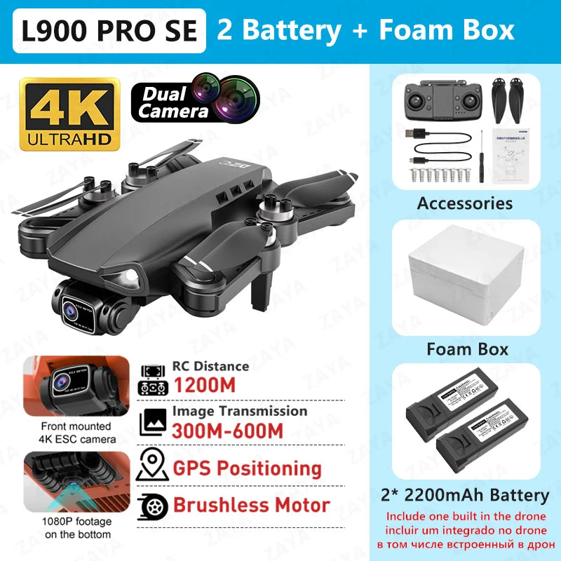 L900 PRO SE GPS Drone – 4K Dual Camera, 5G WiFi FPV, Brushless Motor, Foldable Quadcopter