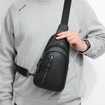 Men's 100% Genuine Leather Chest Bag – Stylish Casual Crossbody & Shoulder Messenger Bag