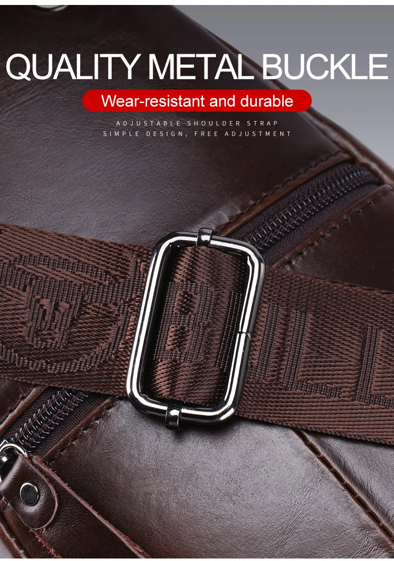 BULLCAPTAIN 2025 Men's Leather Chest Bag – Large Capacity Casual Messenger Bag, Classic Leather XB 127