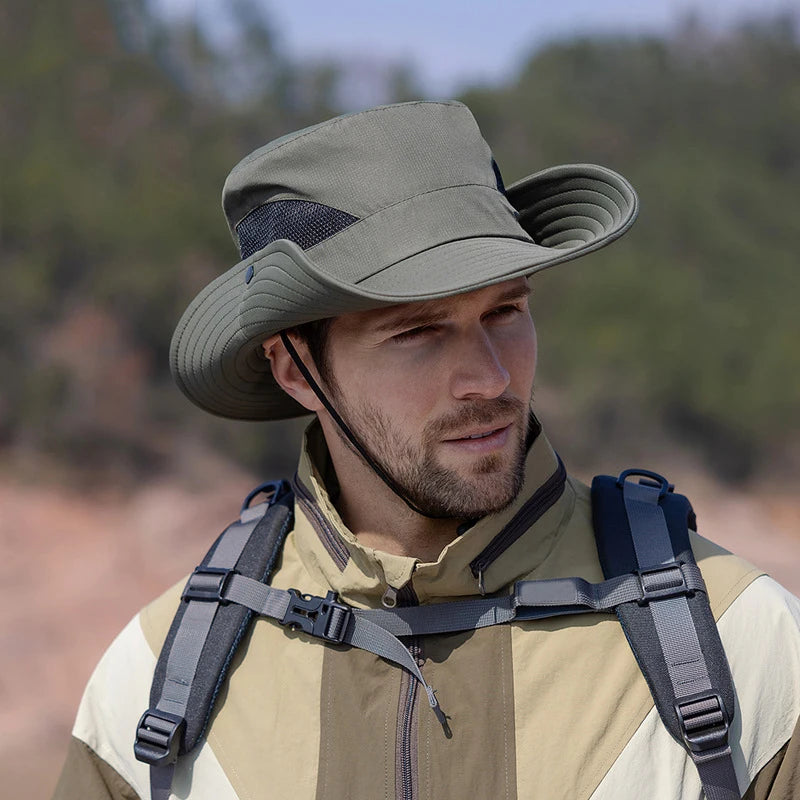 Summer UPF50+ Sun Hats For Women Men Breathable Mesh Boonie Hat Foldable UV Protection Hiking Fishing Hat Male Bucket Hats