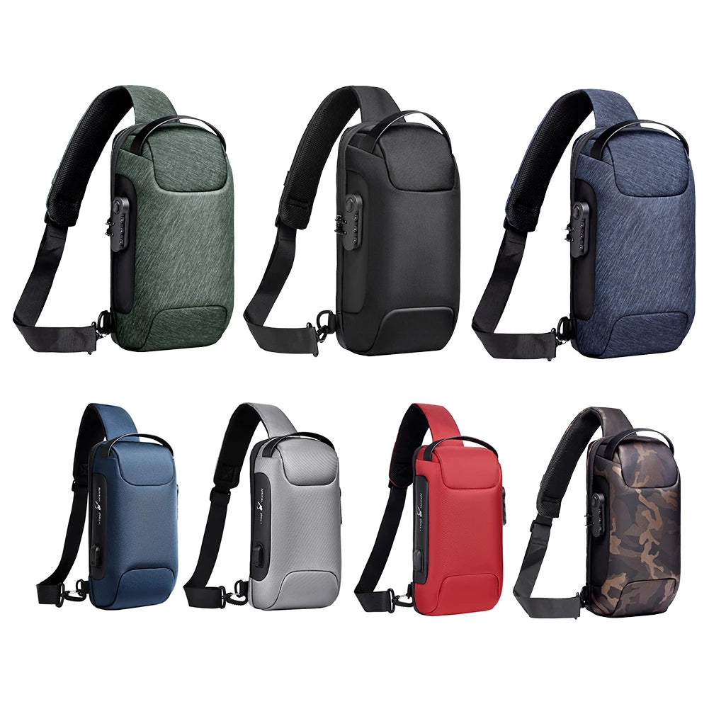 Men's Anti-Theft Crossbody Bag – Waterproof Travel Sling Bag with USB Port & Password Lock