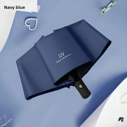 Automatic UV Umbrella Black Glue Sun And Rain Dual Purpose Sunshade Umbrella Logo Printable Three Fold UV Protection Business Ad