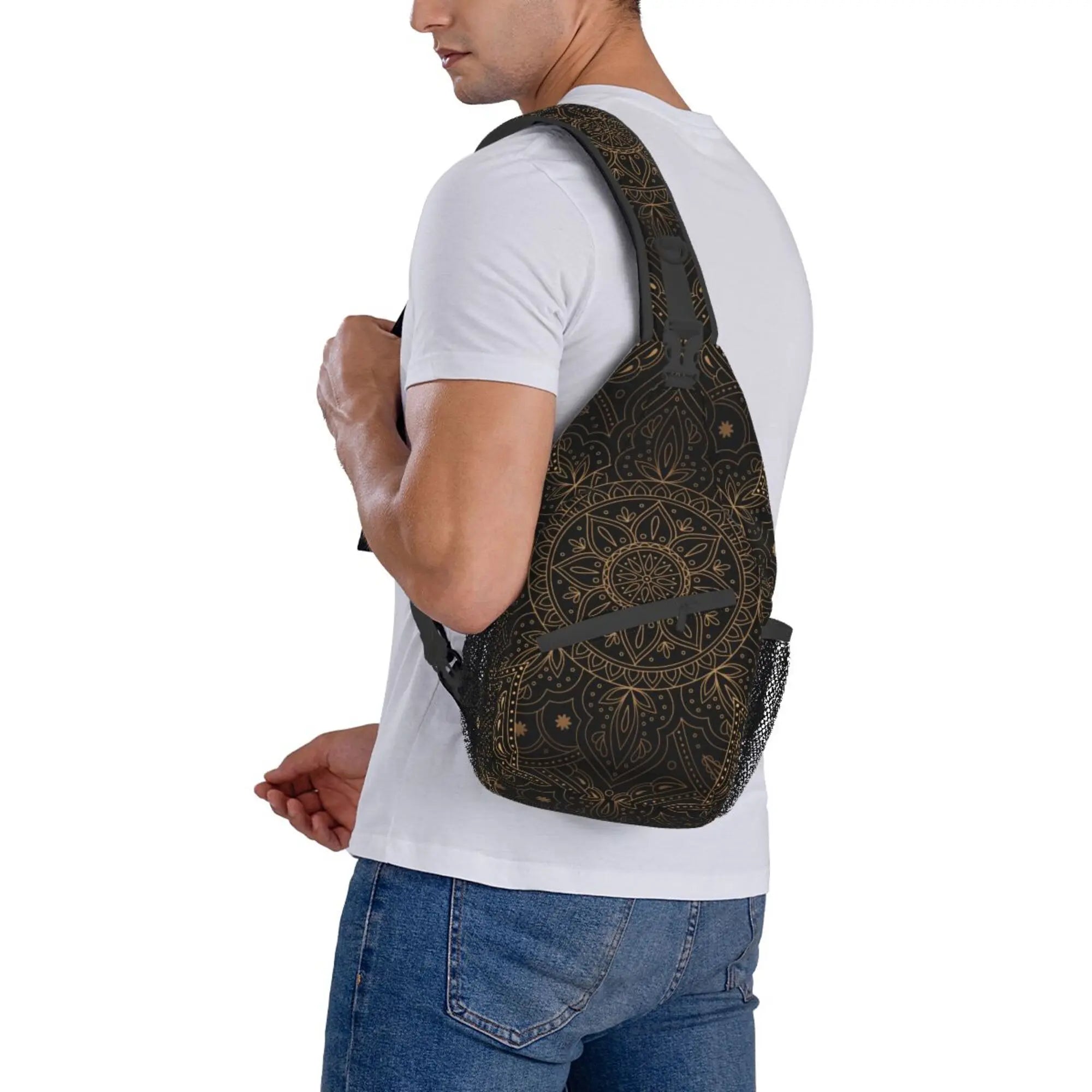 Oriental Mandala Royal Retro Floral Sling Bag – Unisex Crossbody Shoulder Chest Backpack for Travel and Hiking