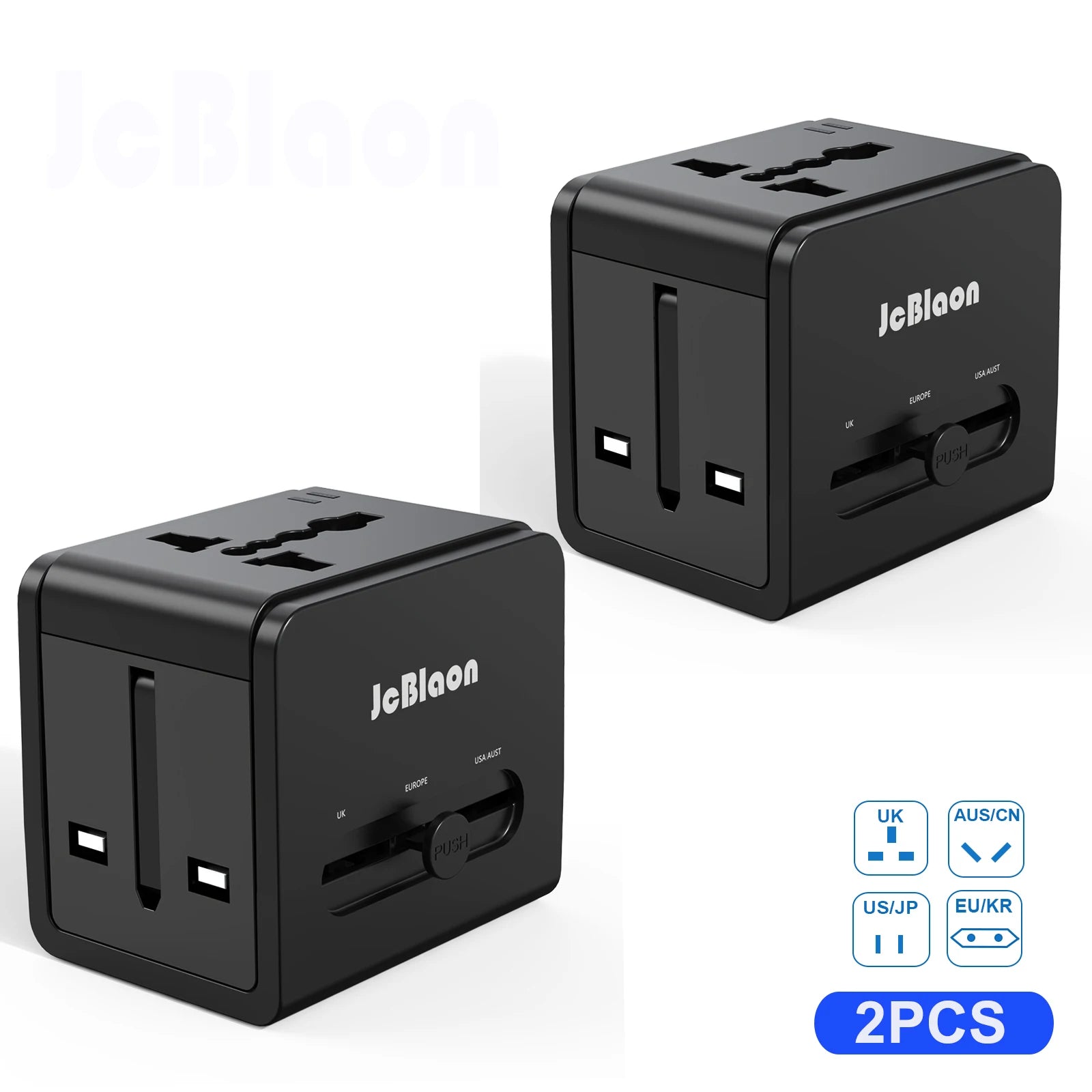 Universal Travel Adapter – Global Plug Converter with USB-A & Type-C for UK, US, EU, AU