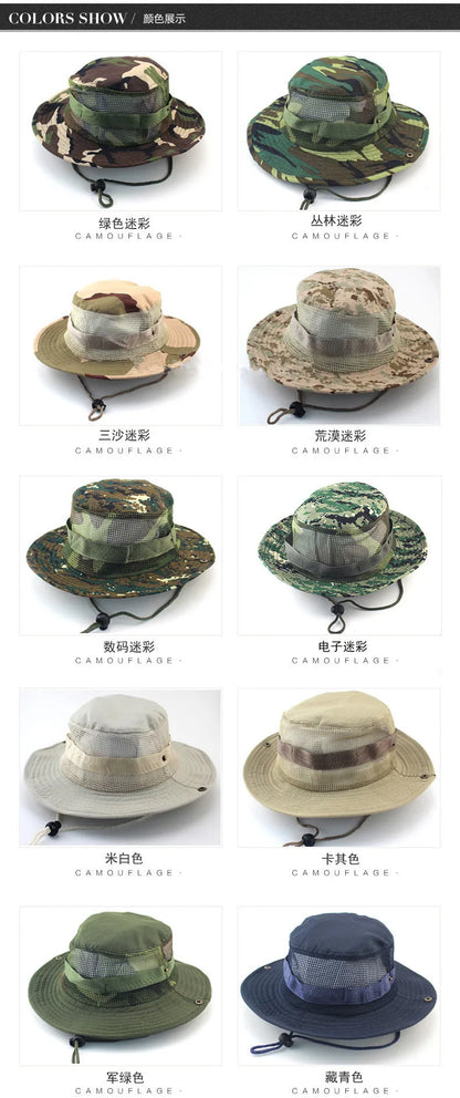 Camouflage Tactical Cap Boonie Bucket Hat Caps Camo Men Outdoor Sports Sun Bucket Cap Fishing Hiking Hunting Hats