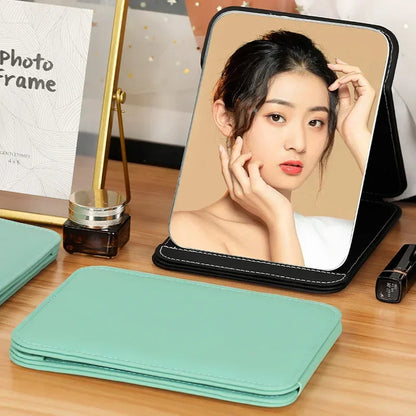 Portable High-Definition PU Folding Vanity Mirror – Stylish Desktop Makeup Mirror